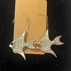 Unmarked Funky Silvertone Fish-Shaped Earrings HEAVY